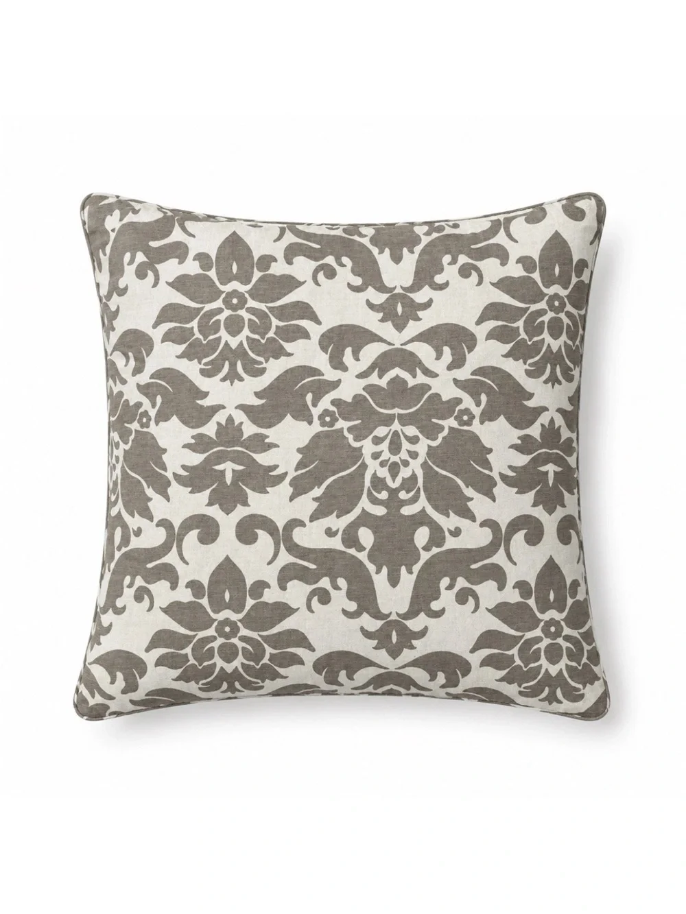 Pottery Barn Pillow Cover 20x20 Damask Scroll Brown Cream Linen Cotton NWT